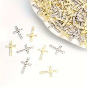 Resim 10 Adet Taşlı Haç Süsleri 8 Karakter Kazıma - Çinko Alaşım Beyaz Altın/K Altın Kaplama DIY Takı Yapımı Kolye Küpe Uçları - Erkekler & Kadınlar için Hristiyan Tatil Hediyeleri, Işıltılı Haç Tasarımı, Altın Kaplama Charm 