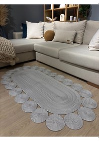 Resim Mavaux Oval Papatya Hasır Jüt Çiçek Desenli Kilim Halı Gri 
