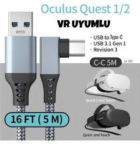 Resim Cosmostech Oculus Quest 1/2 Uyumlu USB 3.2 To Type-C Data Aktarım ve Şarj Oculus Link Kablosu Cable 