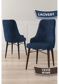 Resim Canisa Neta Serisi, 1.sınıf Babyface Kumaş , Ceviz Gürgen Ayak, 8 Adet Lacivert Mutfak Sandalye Sandalye Lacivert Ayaklar Ceviz 