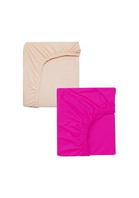 Resim 2 Adet 40 X 80 + 10 Cm Anne Yanı Lastikli Penye Kumaş Bebek Çarşafı-fuşya-somon 