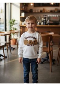 Resim Zekids Erkek Çocuk Peluş Ayıcık İşlemeli Sweatshirt-16393 Ekru 