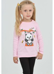 Resim Toontoy Kız Çocuk Sallanan Panda Baskılı Sweatshirt Pembe 