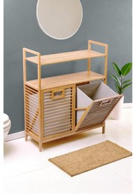 Resim Digithome Bambu 2'li Kirli Sepetli 2 Raflı Çok Amaçlı Banyo Düzenleyici Çamaşır Sepeti Db-0040 Kahverengi 