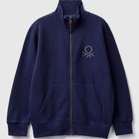 Resim Benetton Çocuk Zipli Dik Yaka Sweatshirt - Lacivert / 7-8 Yaş 