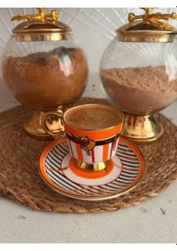 Resim Royking Turuncu Fincan Takımı Eğer Desenli Turuncu 