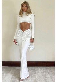 Resim Beyaz Micro Kumaş Uzun Kol Yarım Boğazlı Etekli İk Beyaz 