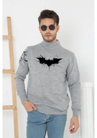 Resim Assema Unisex Yarım Boğazlı Baskılı Dokuma Triko -gri Çok Renkli 