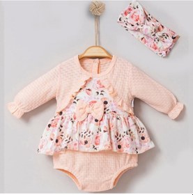 Resim 3-12 Ay Bahar Çiçekleri Bandanalı Kız Bebek Romper Somon Somon 