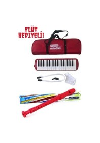 Resim Helvacıoğlu Melodika Kırmızı 32 Tuşlu Melodika 1 Adet Kırmızı Flüt Hediyeli 