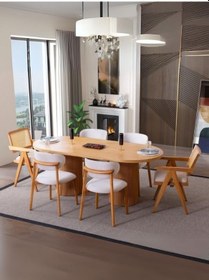 Resim Stella İskandinav Natural Ahşap Masa Sandalye Takımı 90x200 Natural 