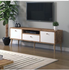 Resim Mbes Mobilya Beyza Ahşap Ayaklı 140 Cm Atlantik Beyaz Tv Sehbası 
