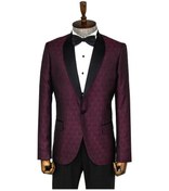 Resim Wessi Beşgen Desenli Şal Yaka Bordo Erkek Smokin Ceket Bordo 