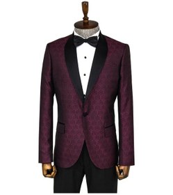 Resim Wessi Beşgen Desenli Şal Yaka Bordo Erkek Smokin Ceket Bordo 