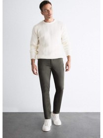 Resim Defacto Chino Kanvas Pantolon Slim Fit Dar Kesim Pamuklu Esnek Dar Paça C9441AX24AUKH444 Haki 