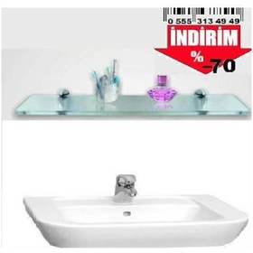 Resim Depolife Cam Raf Duvar Ahşap Montajlı Dekoratif Etejer 50X12Cm 