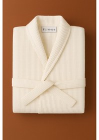 Resim Formeya Gofret Desen Beyaz Lüks Bornoz Çeyizlik Bornoz L/xl Beyaz 