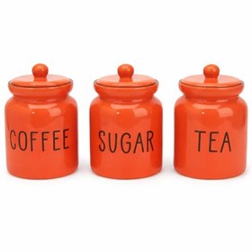 Resim Dekorasyaa 3'lü Seramik Çay - Kahve - Şeker Kapaklı Kavanoz Seti - Turuncu Turuncu 