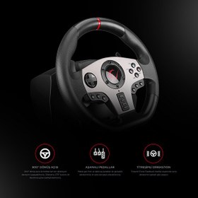 Resim Rampage V902 Sadece PC Uyumlu 3 Pedallı Oyuncu Direksiyonu Seti 