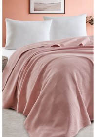 Resim Çift Kişilik %100 Pamuk Pike Örtü 200x230 Cm Karo Desenli Pudra Weave Serisi Pudra 