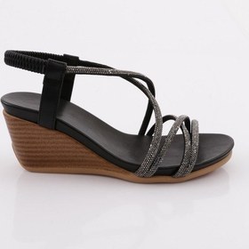 Resim Dgn 1046 Kadin Dolgu Taban Çapraz Bantli Sandalet 1046-2027-R1534 Siyah 