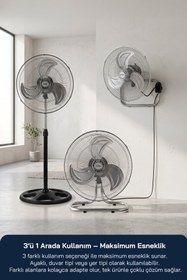 Resim Sinbo SF-6791 Endüstriyel Vantilatör 18 İnç 90W 3’ü 1 Arada Ayaklı Duvar Tipi Yer Tipi Güçlü Fan 