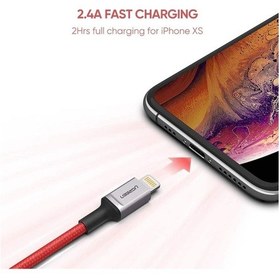 Resim Ugreen USB to Lightning Apple iPhone Uyumlu Örgülü Data ve Şarj Kablosu 1 Metr 