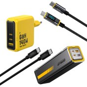 Resim Aohi Youth 140W 3 Portlu Şarj Adaptörü, 27.600 Mah 240W Pd3.1 Powerbank, 140W LED Ekranlı Naylon Örgülü Süper Hızlı Şarj/data Kablosu Seti 