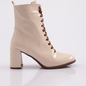 Resim Dgn 4053 Önden Bağcikli Yuvarlkak Burun Topuklu Kadin Bot 4053-2174-R13369 Bej 