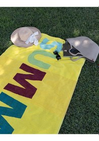 Resim Kadife Tropik Desenli 90x180 Cm Outlet Plaj Havlusu Baveno Sarı 