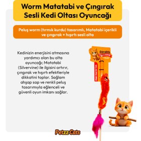 Resim PetzzCats Worm Matatabi ve Çıngırak Sesli Kedi Oltası Oyuncağı Turuncu 42 Cm 
