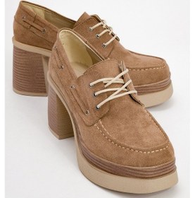 Resim Dudley Koyu Bej Süet Bağcıklı Kadın Platform Topuklu Ayakkabı Koyu Bej 