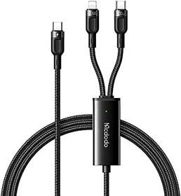 Resim Mcdodo CA-8780 2in1 100W Type-C TO Lightning & Type-C PD Ledli Data-Şarj Kablo 1.2M-Siyah 