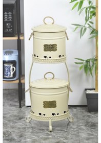 Resim 2 Katlı Metal Patates Soğan Saklama Kovası Krem 