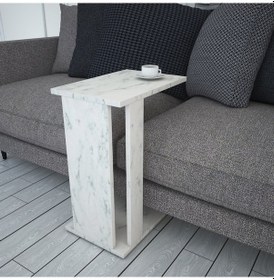 Resim Pasific Home Single Çok Amaçlı Tekerlekli C Sehpa ,Koltuk Sehpası - Beyaz Mermer 