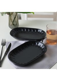Resim Keramika Mat Siyah Badem Kayık Tabak 25 Cm 2 Adet 956 