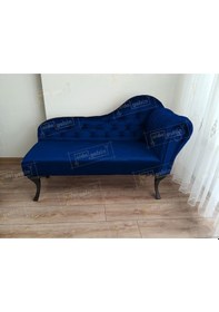 Resim Ters Kol Dekoratif Bihter Koltuk Josefin Puf 120 Cm Siyah Ayak Lacivert 