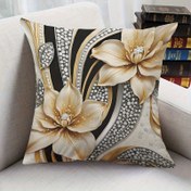 Resim 1 Adet Lüks Çiçek Desenli Yastık Kılıfı - Parlak Taşlı Altın Zambak Deseni, Fermuarlı Dekoratif Yastık Kılıfı, Oturma Odası ve Yatak Odası İçin Modern Ev Dekoru Hediyesi, Yeni Eve Taşınma, Düğün, Doğum Günü - Makinede Yıkanabilir, Pürüzsüz Dokulu, İç Mimarlar İçin 