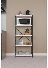 Resim Metal Mutfak Rafı 5 Raflı Dekoratif Malzeme Dolabı Beyaz 