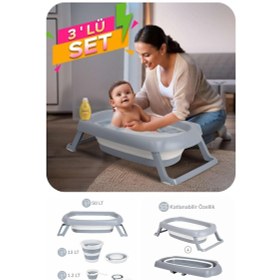 Resim Wellgro 3 Parça Bebek Küvet Seti, Bebek Banyo Küveti 50 Litre 