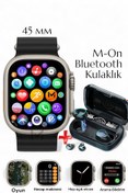Resim MATEO Akıllı Saat 45mm +M-On Bluetooth Kulaklık Arama, Bildirim, Oyun, Hep Açık Ekran | iOS Android Uyumlu 