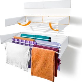 Resim Le Moduler Belize 120 Cm Katlanabilir Çamaşır Kurutma Askısı, Duvara Monte Kurutmalık, 7 Boru, 35 Kg, Paslanmaz-Beyaz 
