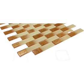 Resim MozaiKristaL Mutfak Tezgah Arası Kristal Cam Mozaik. Cam Ölçüsü: 23X98X4 Mm. File Karo Ölçüsü: 30X30 Cm. Renk: Krem-Bronz Efekti. ( 1 Koli = 11 Karo file = 1 m2 fiyatıdır ) 
