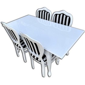 Resim Evimeaksesuar Lükens Açılır Ahşap Lake Masa + 4 Adet Kontra Ahşap Lake 