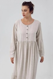 Resim Keten Uzun Kol Hamile Elbise K104 - Siyah / 2XL 