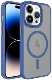 Resim PSR aksesuar Mavi Mat Arka Yüzey Wireless Şarj Özellikli Zore Flet Magsafe Kılıf-Mavi iPhone 13 Pro ile uyumlu 