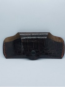 Resim sorte store Hakiki Deri Koyu Kahverengi Baskılı Unisex Gözlük Kılıfı 