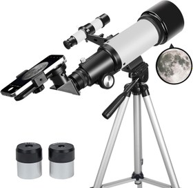 Resim 70mm Başlangıç Seviyesi Teleskop, Taşınabilir Seyahat Teleskobu, Tripod ve Telefon Aparatlı - Beyaz 