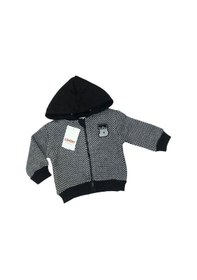 Resim Erkek Bebek Kapüşonlu Kareli Fermuarlı Hırka-13476 Siyah 