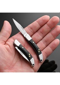 Resim Youtek Küçük Siyah Ahşap Uçlu Çelik Giyotin: Taşınabilir Dışarıda Kullanım, Paket Açma, Meyve Kesme, Ergonomik Tutamaklı Çakı 